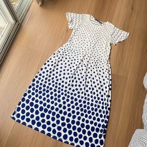 Women’s Gudrun Sjoden, Elegant Blue and White Polka Dot Dress, Size XS
